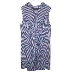 Hint Of Blush Dress Womens 2X Blue White Striped Sleeveless Button-Down